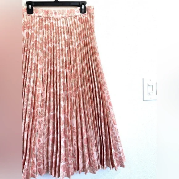 Kate Spade Pink Floral Pleated Midi Skirt Metallic Shimmer Size 10 - Picture 6 of 9